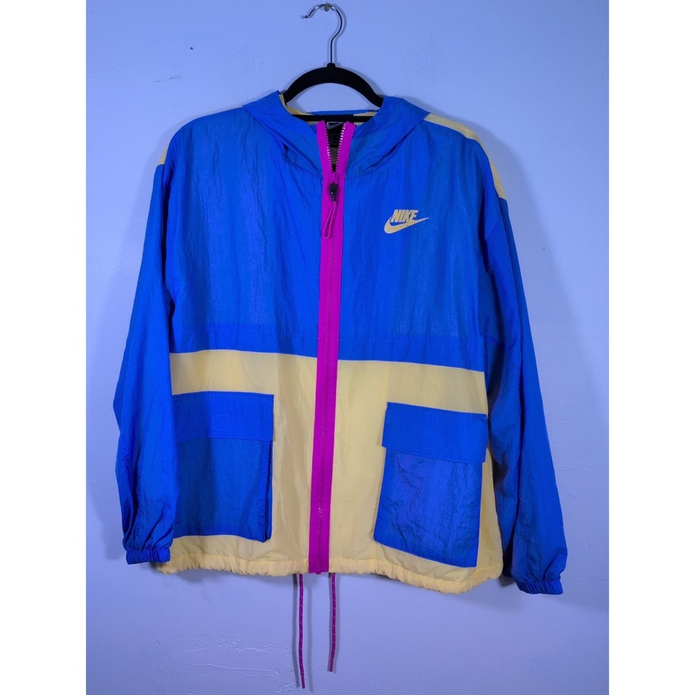 Vintage Nike‎ Windbreaker Jacket Hoodie Women's Small 90s Yellow Pink Purple